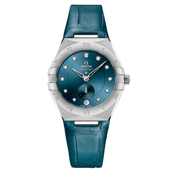 Montre Omega Constellation Master Chronometer Petite Seconde automatique cadran beu bracelet cuir bleu 34 mm 131.13.34.20.53.001