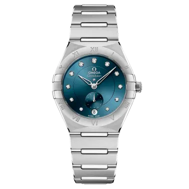 Montre Omega Constellation Master Chronometer Petite Seconde automatique cadran bleu bracelet acier 34 mm 131.10.34.20.53.001