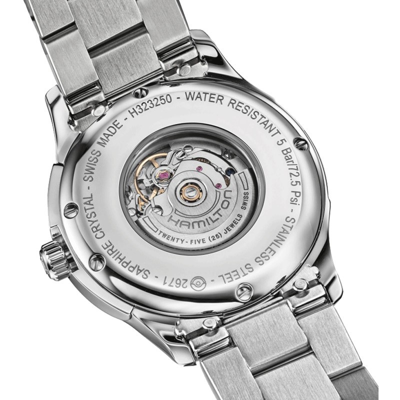 Montre Hamilton Jazzmaster cadran bleu bracelet acier 34 mm