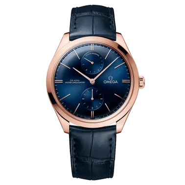Montre Omega De Ville Trésor Co-Axial Master Chronometer Réserve de Marche Or Sedna cadran bleu bracelet cuir bleu 40 mm 435.53.