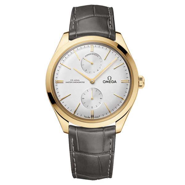 Montre Omega De Ville Trésor Co-Axial Master Chronometer Réserve de Marche Or jaune cadran argent bracelet cuir gris 40 mm 435.5