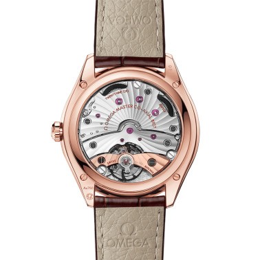 Omega De Ville Trésor Co-Axial Master Chronometer Petite Seconde Or Sedna automatic watch red dial burgundy leather strap 40 mm 