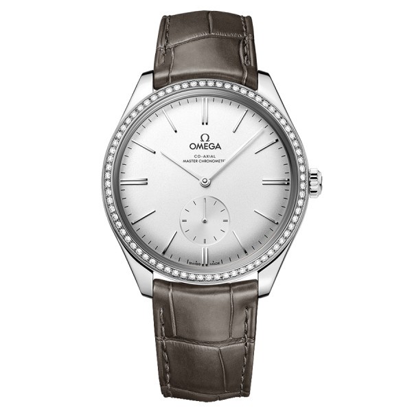 Montre Omega De Ville Trésor Co-Axial Master Chronometer Petite Seconde automatique lunette sertie cadran argent bracelet cuir b