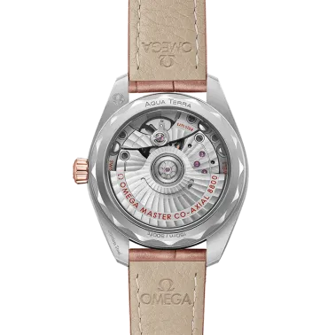 Omega Seamaster Aqua Terra 150M Co-Axial Master Chronometer Gold Sedna watch nude dial pink leather strap 34 mm 220.23.34.20.59.