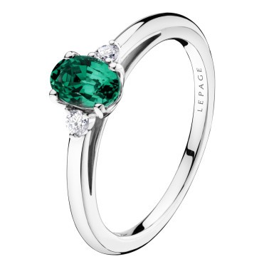 Bague Lepage Roméo en or blanc émeraude et diamants