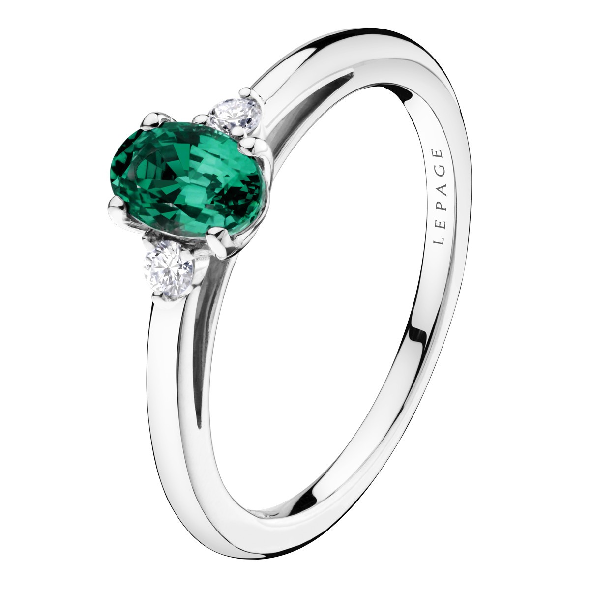 Bague Lepage Roméo en or blanc émeraude et diamants