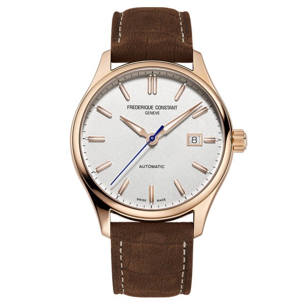 Montre Frédérique Constant Classics Index Automatic Or rose cadran argent bracelet cuir brun 40 mm FC-303NV5B4