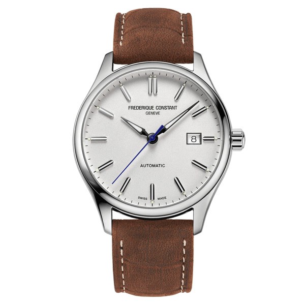 Montre Frédérique Constant Classics Index Automatic cadran argent bracelet cuir brun 40 mm FC-303NS5B6