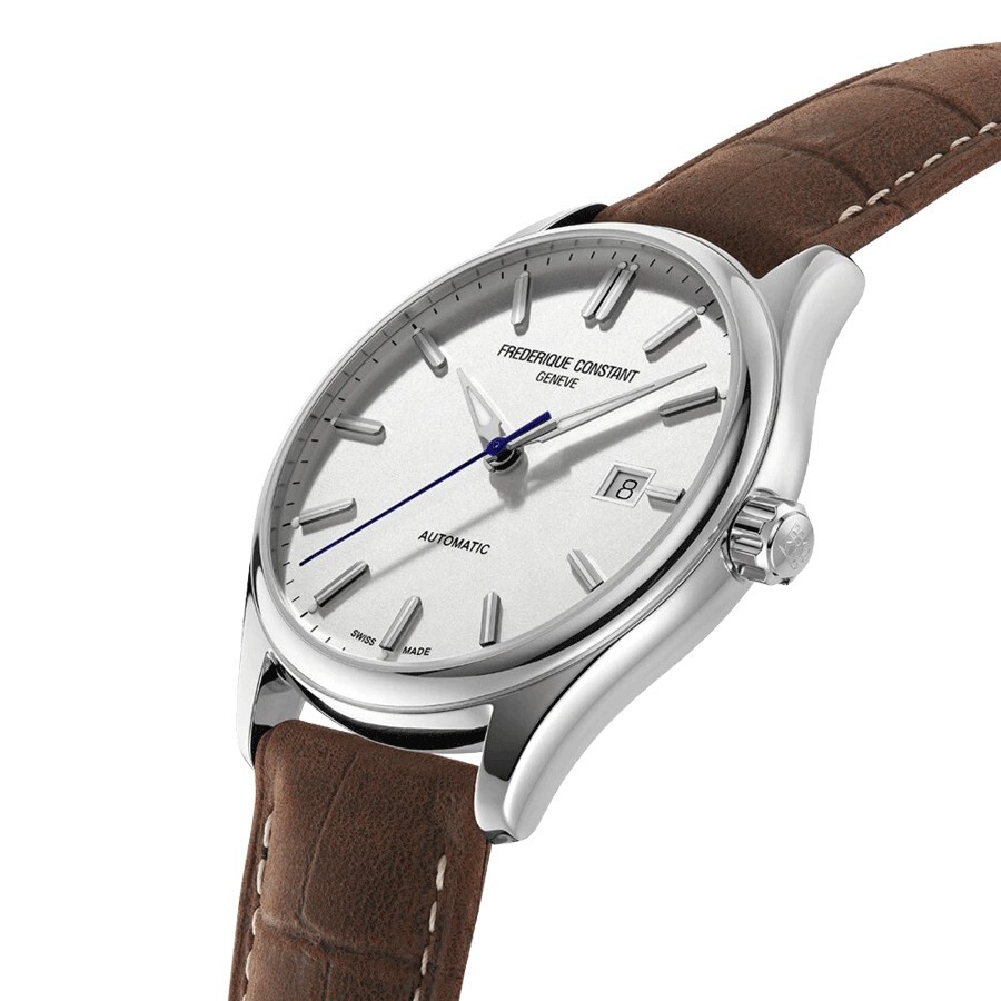 Montre Frédérique Constant Classics Index Automatic cadran argent bracelet cuir brun 40 mm FC-303NS5B6