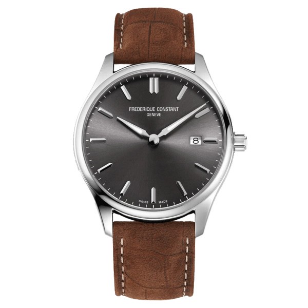 Frédérique Constant Classics Quartz watch grey dial brown leather strap 40 mm FC-220DGS5B6