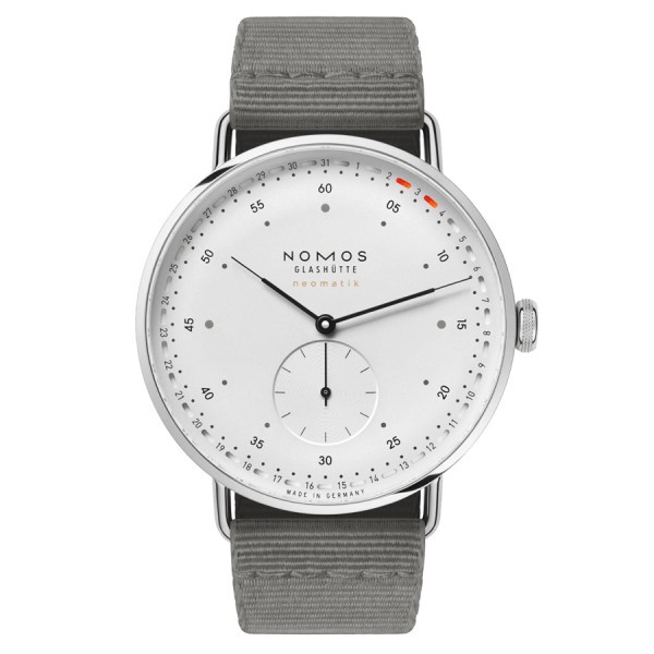 Nomos Metro neomatik 41 Update automatic watch white dial grey textile strap 40,5 mm 1165