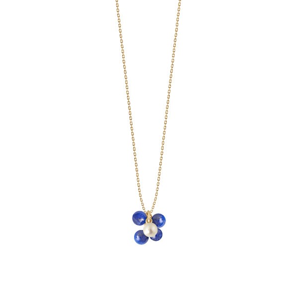 Necklace Claverin Bouquet of pearls in yellow gold with white pearl and lapis lazuli