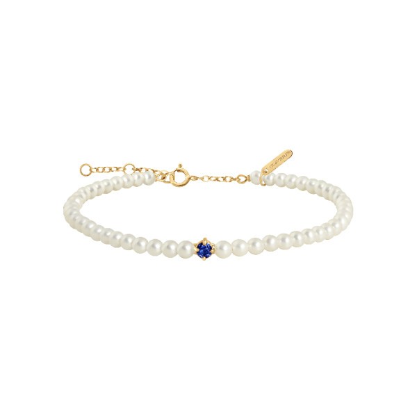 Bracelet Claverin Fresh Princess en or jaune perles blanches et saphir