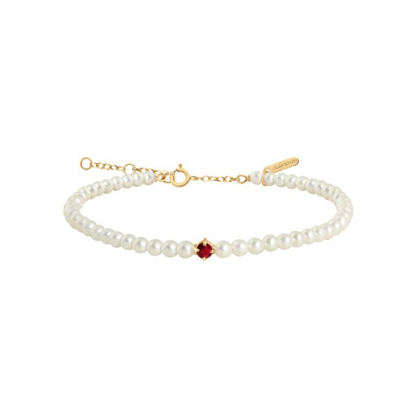 Bracelet Claverin Fresh Princess en or jaune perles blanches et rubis