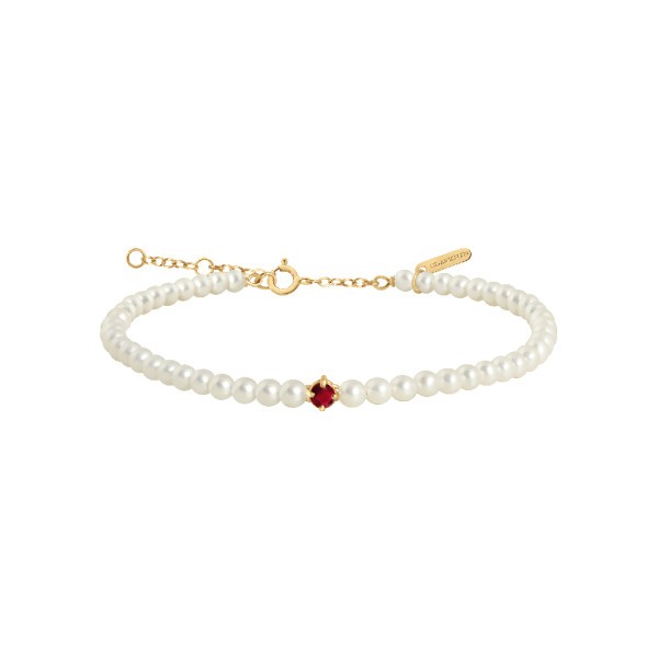 Bracelet Claverin Fresh Princess en or jaune perles blanches et rubis