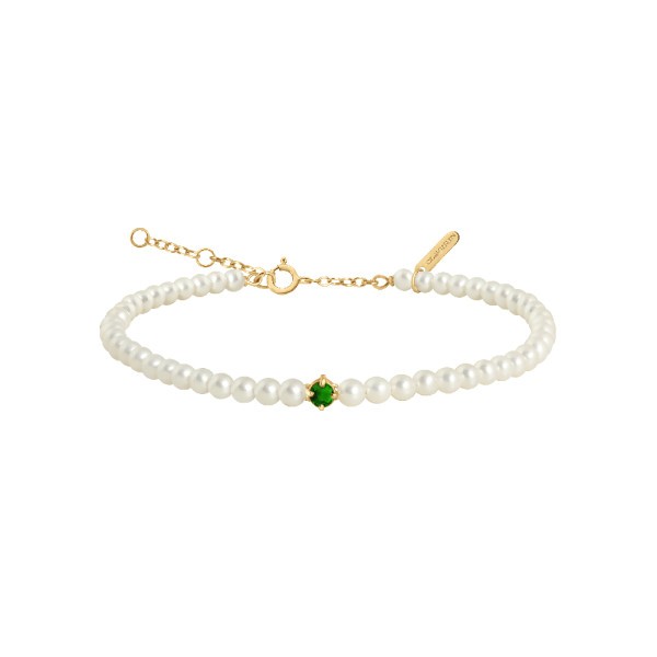 Bracelet Claverin Fresh Princess in yellow gold, white pearls and emerald