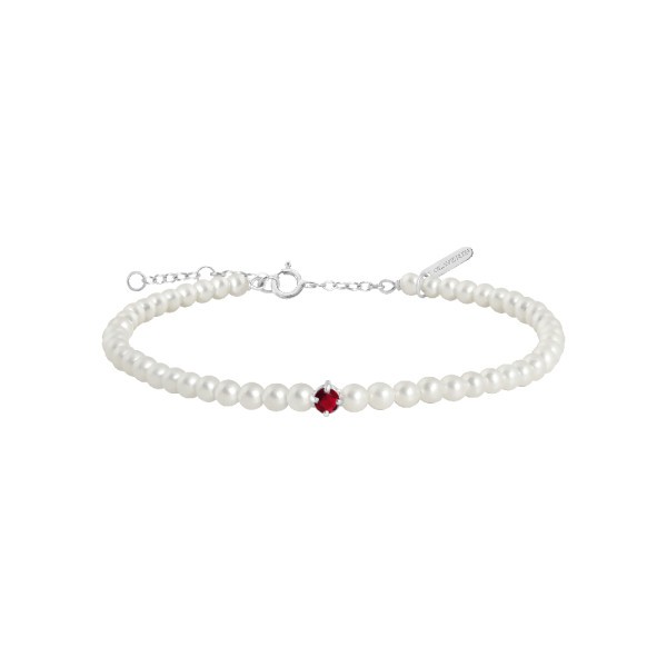 Bracelet Claverin Fresh Princess en or blanc perles blanches et rubis