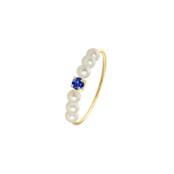 Bague Claverin Fresh Princess en or jaune perles blanches et saphir