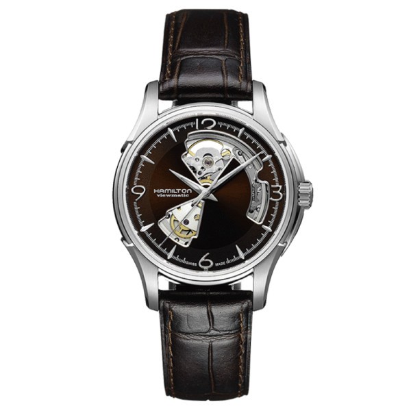 Montre Hamilton Jazzmaster Open Heart cadran marron bracelet cuir façon croco brun 40 mm - SOLDAT PL