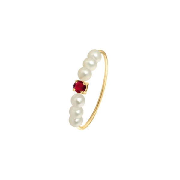 Bague Claverin Fresh Princess en or jaune perles blanches et rubis