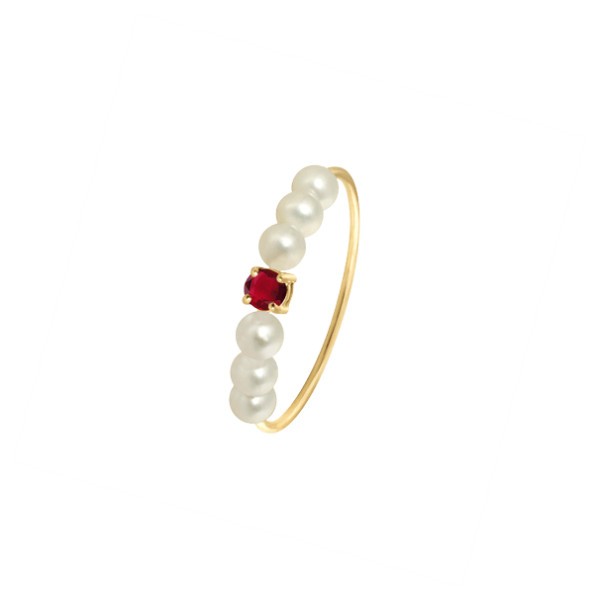 Ring Claverin Fresh Princess in yellow gold white pearls and ruby