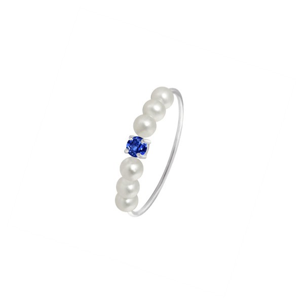 Bague Claverin Fresh Princess en or blanc perles blanches et saphir