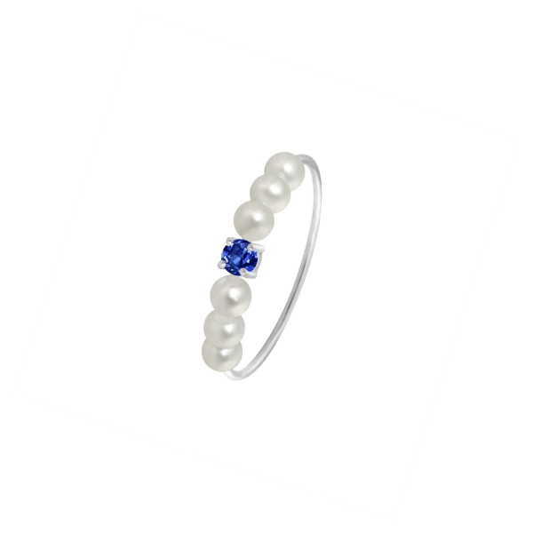 Ring Claverin Fresh Princess in white gold, white pearls and saphirre
