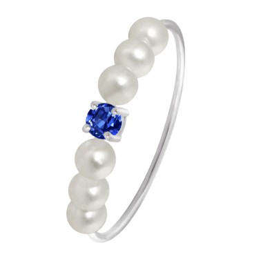 Bague Claverin Fresh Princess en or blanc perles blanches et saphir