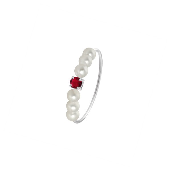 Ring Claverin Fresh Princess in white gold, white pearls and ruby