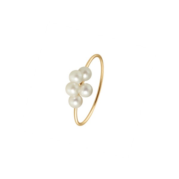 Ring Claverin Bouquet of pearls in yellow gold and white pearls