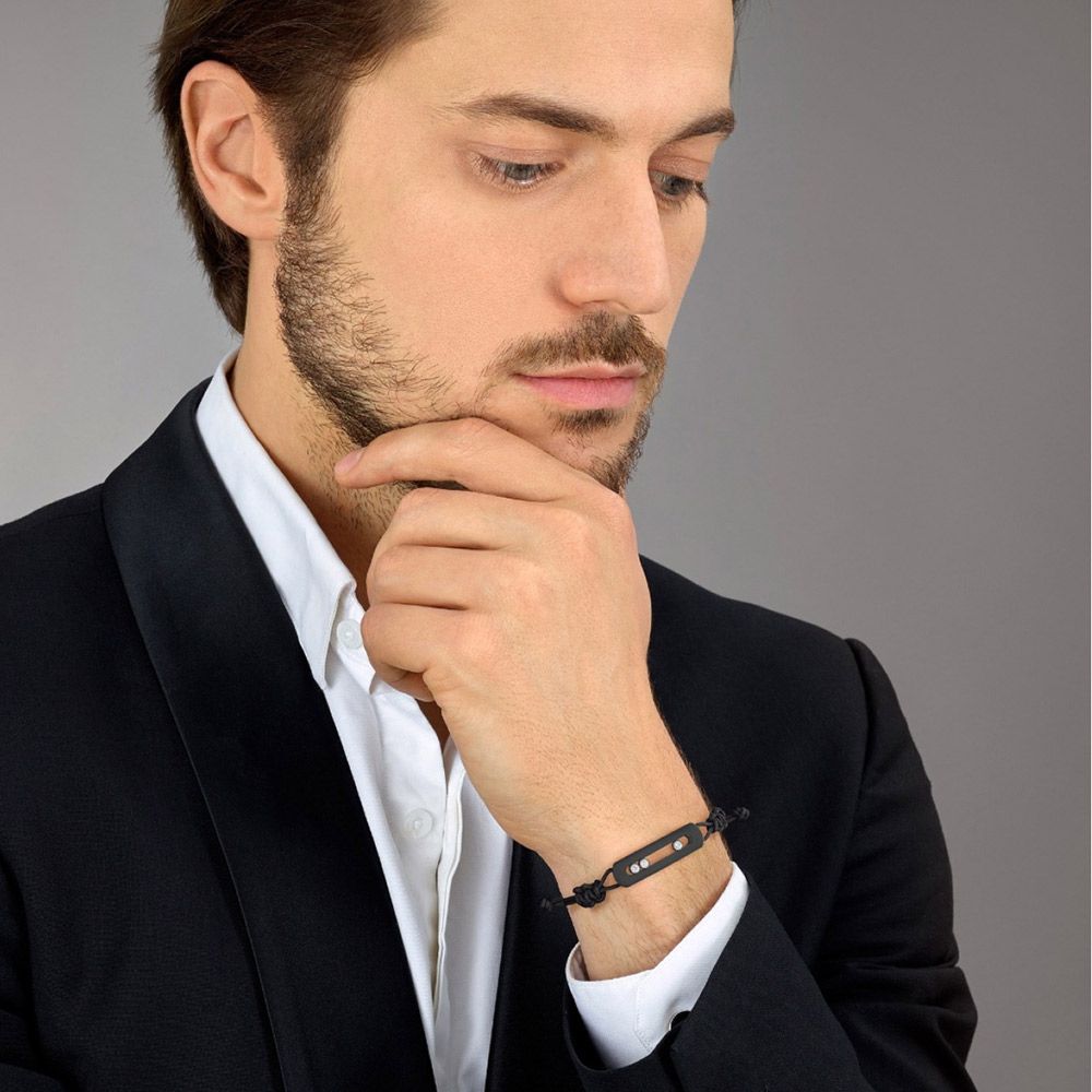 Bracelet sur cordon Messika Move Titanium black et diamants noirs