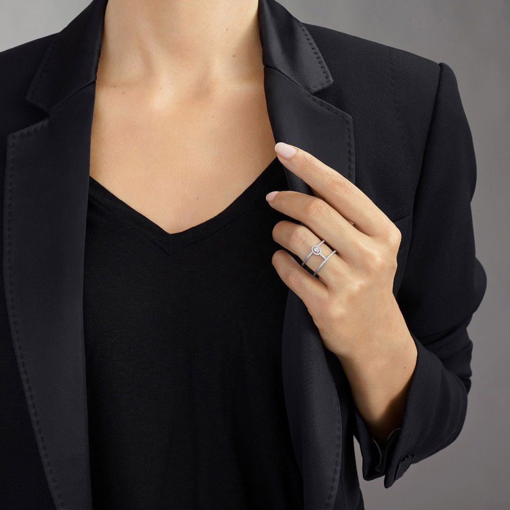 Bague Messika Glam'Azone 2 rangs Pavée en or rose et diamants