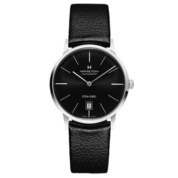 Montre Hamilton American Classic Intra-Matic cadran noir bracelet cuir noir 38 mm - SOLDAT PL