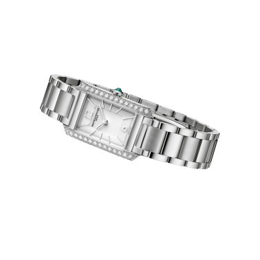 Watch Baume et Mercier Hampton quartz bezel set silver dial steel bracelet 35 x 22 mm 10631