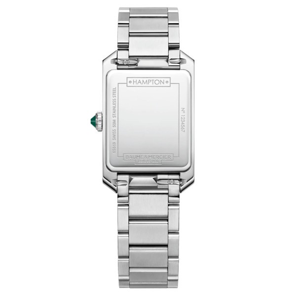 Watch Baume et Mercier Hampton quartz bezel set silver dial steel bracelet 35 x 22 mm 10631
