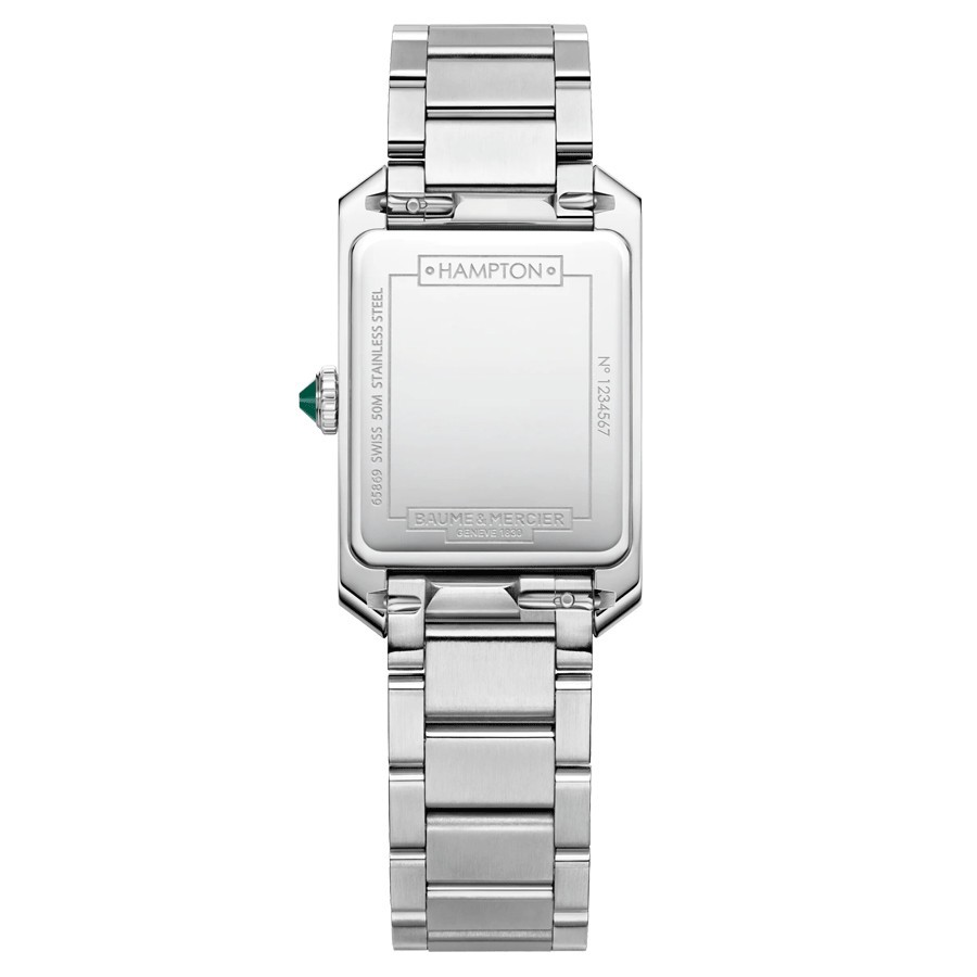 Watch Baume et Mercier Hampton quartz bezel set silver dial steel bracelet 35 x 22 mm 10631
