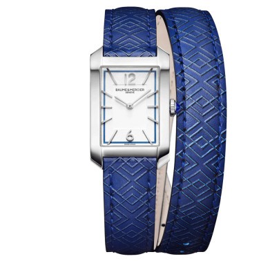 Baume et Mercier Hampton quartz watch silver dial blue leather strap 35 x 22 mm 10629