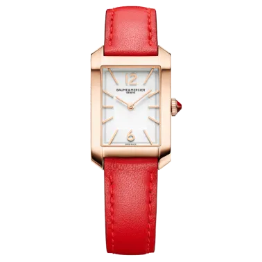 Baume et Mercier Hampton quartz pink gold watch silver dial orange leather strap 35 x 22 mm 10628