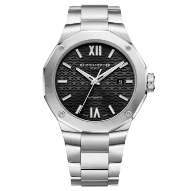 Montre Baume et Mercier Riviera automatique cadran noir bracelet acier 42 mm 10621
