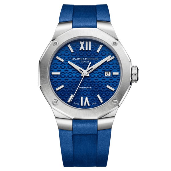 Montre Baume et Mercier Riviera automatique cadran bleu bracelet caoutchouc bleu 42 mm 10619