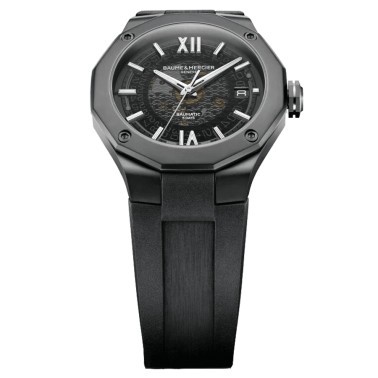 Montre Baume et Mercier Riviera ADLC noir automatique cadran noir bracelet caoutchouc noir 42 mm 10617