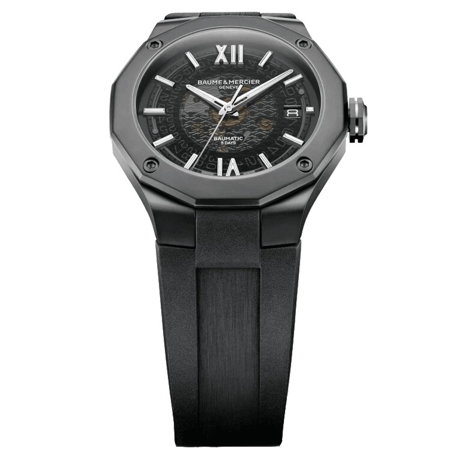 Montre Baume et Mercier Riviera ADLC noir automatique cadran noir bracelet caoutchouc noir 42 mm 10617