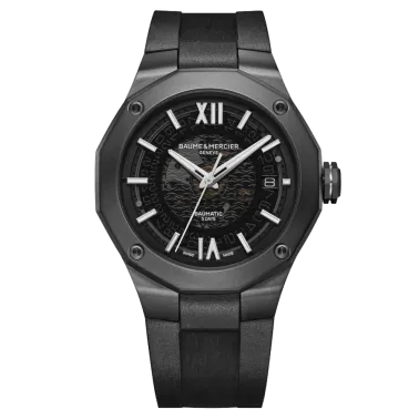 Montre Baume et Mercier Riviera ADLC noir automatique cadran noir bracelet caoutchouc noir 42 mm 10617