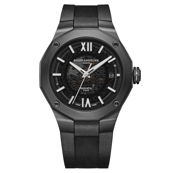 Montre Baume et Mercier Riviera ADLC noir automatique cadran noir bracelet caoutchouc noir 42 mm 10617