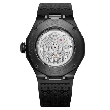 Montre Baume et Mercier Riviera ADLC noir automatique cadran noir bracelet caoutchouc noir 42 mm 10617