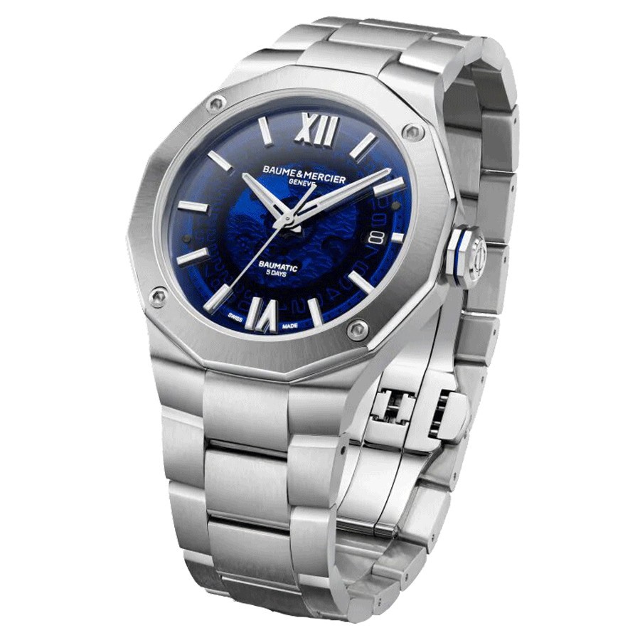 Montre Baume et Mercier Riviera automatique cadran bleu nuit bracelet acier 42 mm 10616
