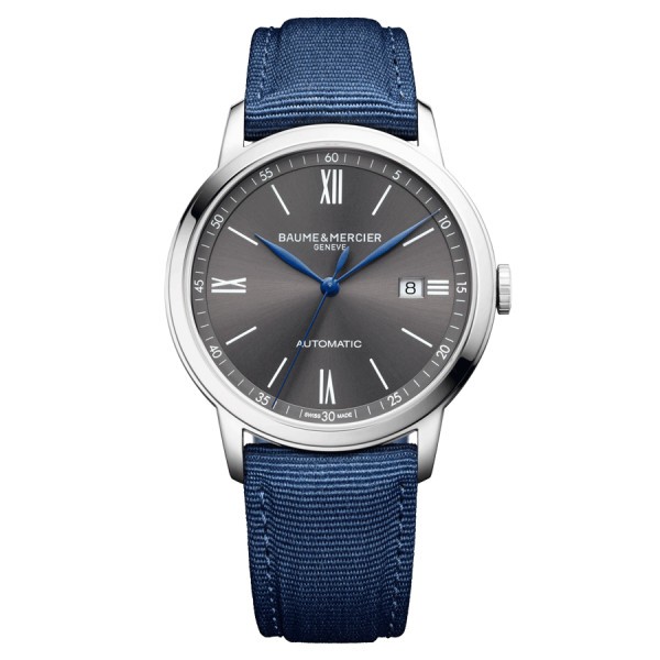 Watch Baume et Mercier Classima automatic grey dial blue fabric strap 42 mm 10608