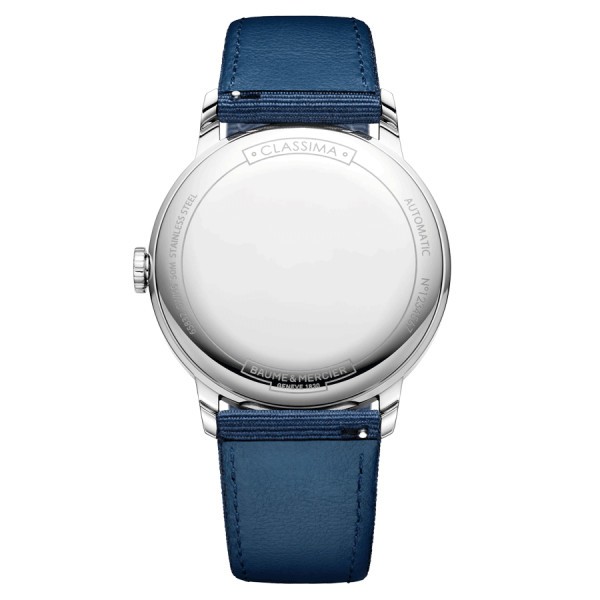 Montre Baume et Mercier Classima automatique cadran gris bracelet tissu bleu 42 mm 10608