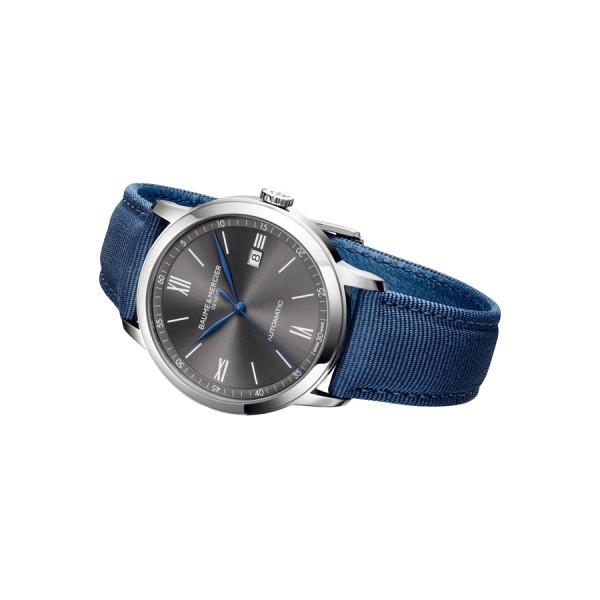 Watch Baume et Mercier Classima automatic grey dial blue fabric strap 42 mm 10608