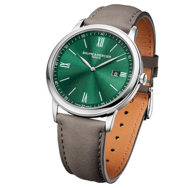 Montre Baume et Mercier Classima quartz cadran vert bracelet cuir brun 42 mm 10607